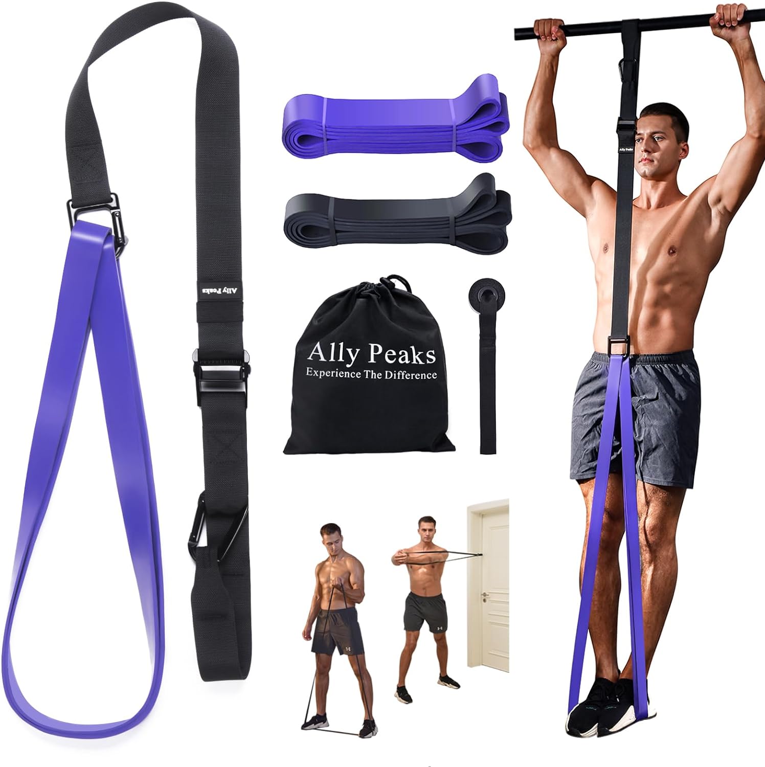 Ally Peaks Pull Up Assistance Bands,Up to 310 lbs Assistance, Adjustable and Replaceable Pull Up Assist Band,Heavy-Duty Assisted Pull Up Resistance Bands for Pull Up Assist Push Up Assist,US Patent