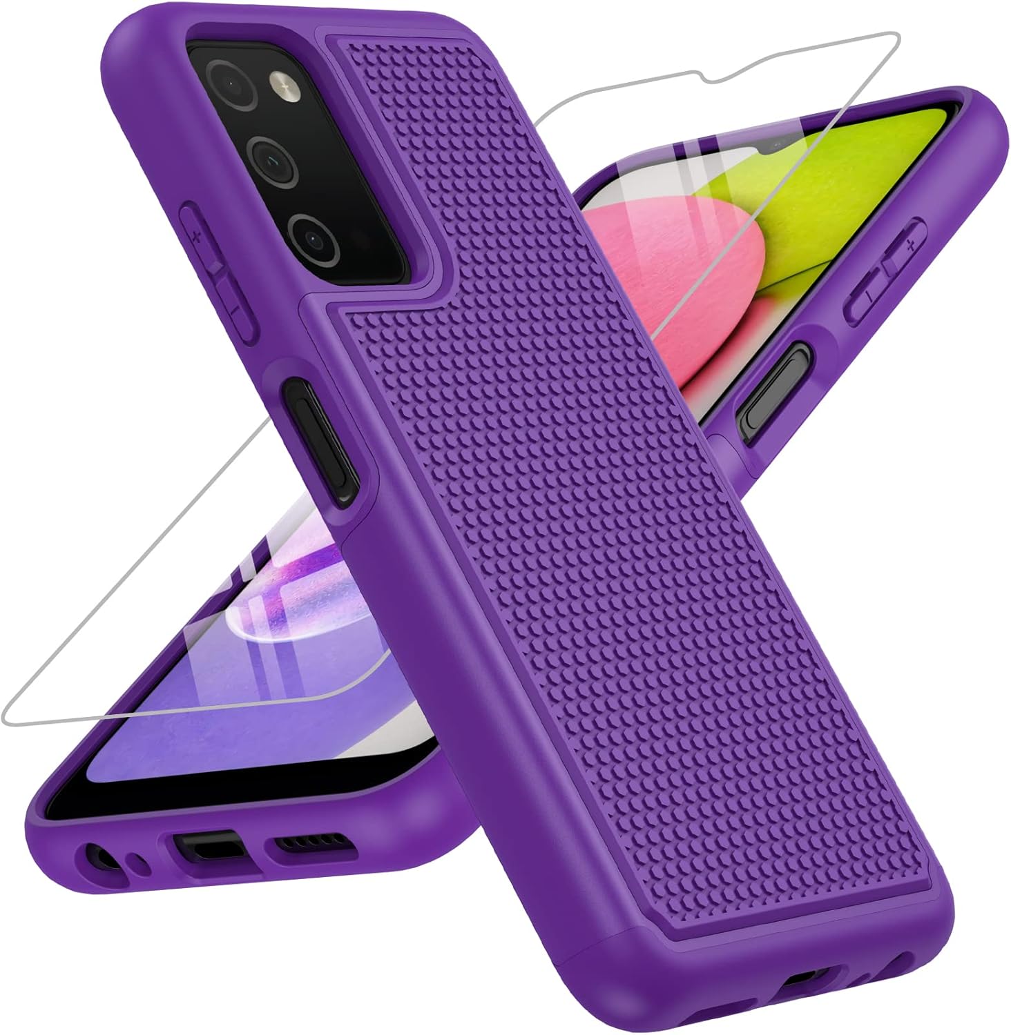 BNIUT for Samsung Galaxy A03s Case Shockproof: Dual Layer Protective Heavy Duty Cell Phone Cover Rugged with Non Slip Textured Back - Military Protection Bumper Tough - 6.5inch (Purple)