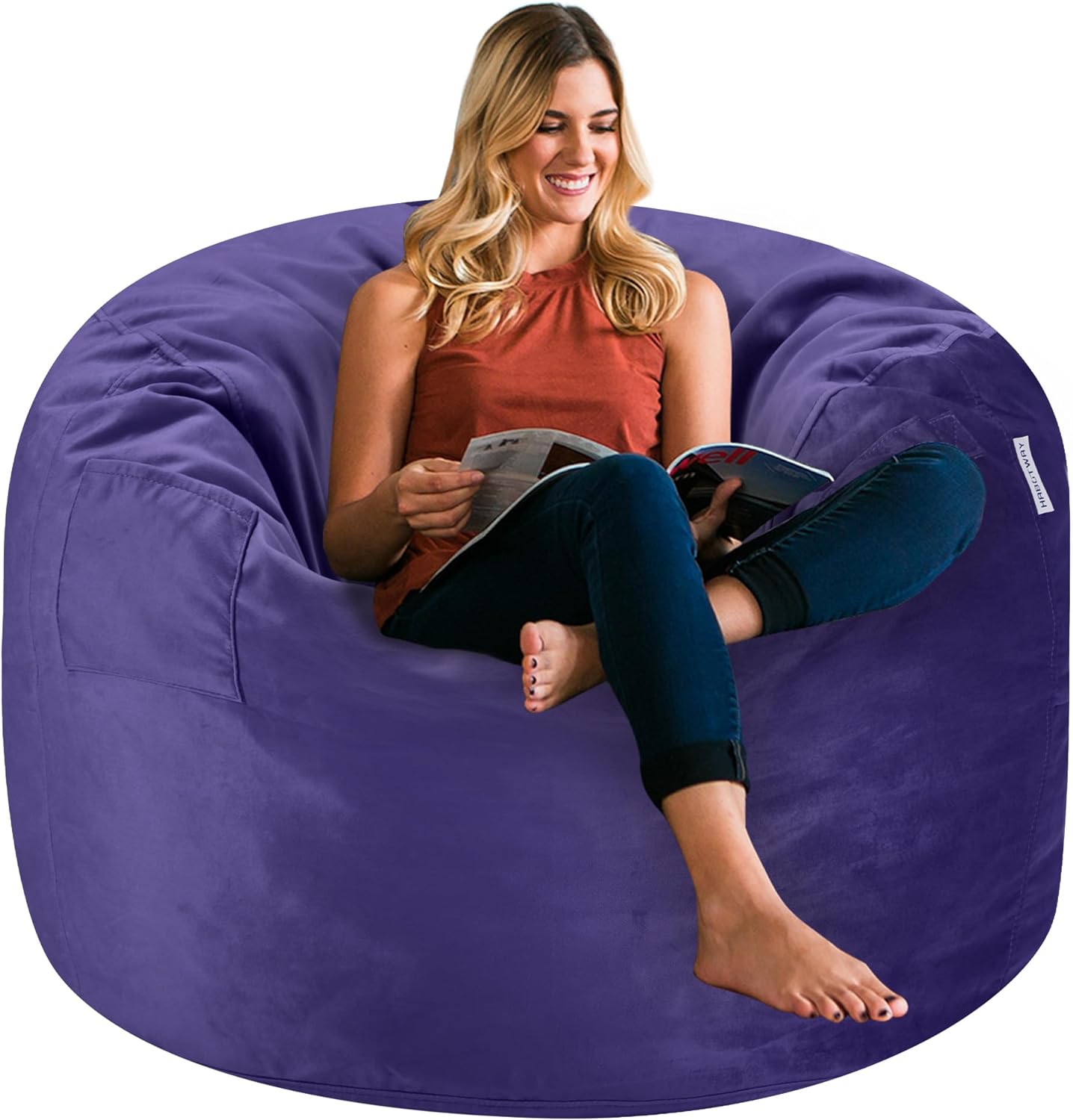 HABUTWAY Bean Bag Chair 3Ft Luxurious Velvet Ultra Soft Fur with High-Rebound Memory Foam Bean Bag Chairs for Adults Plush Lazy Sofa with Fluffy Removable Sponge 3'(Purple)