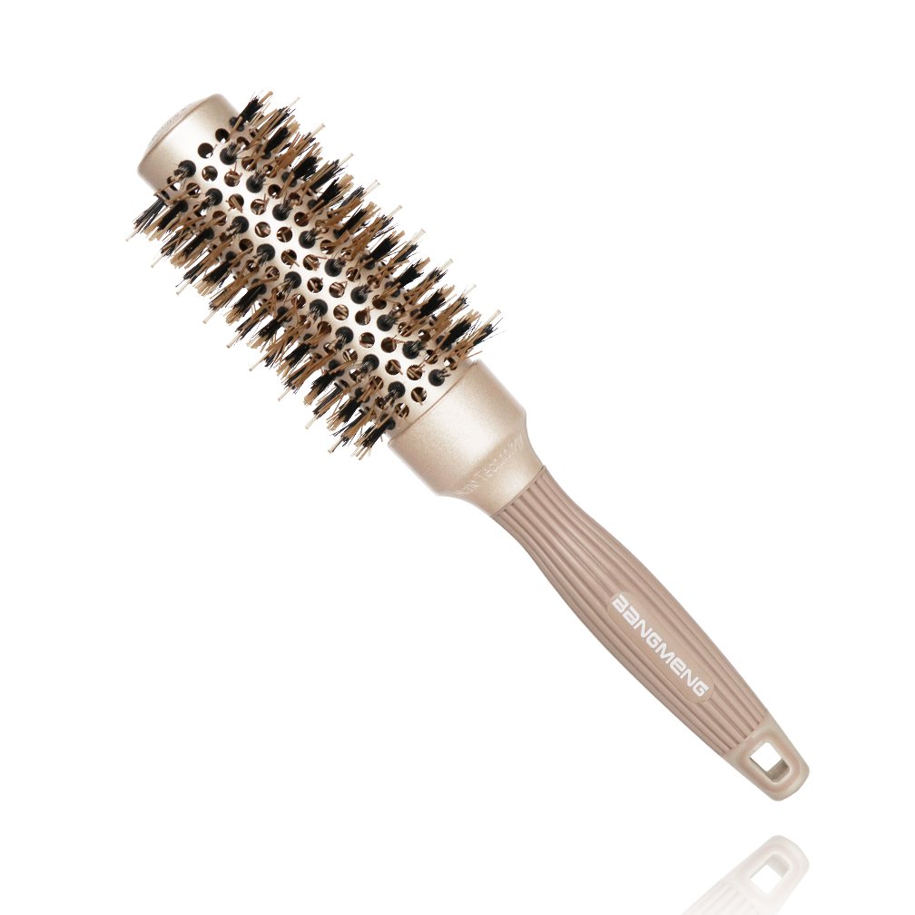 Round Barrel Anti-Static Hair Brush with Boar Bristles, Nano Thermal Ceramic Ionic Tech | For Extra Shine | Protect Hair, Enhance Texture, For Straightening & Drying (1 1/4 inch)