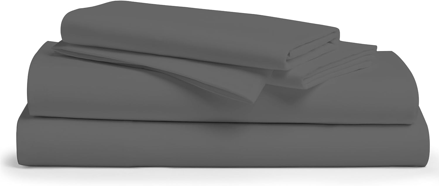 THREAD SPREAD Luxury Egyptian Cotton Sheets - Twin XL Dark Grey Sheets - Deep Pocket Bedding Sheets & Pillowcases - 3 Pc Soft, Breathable Cotton Sheets for College Dorm Room Mattress