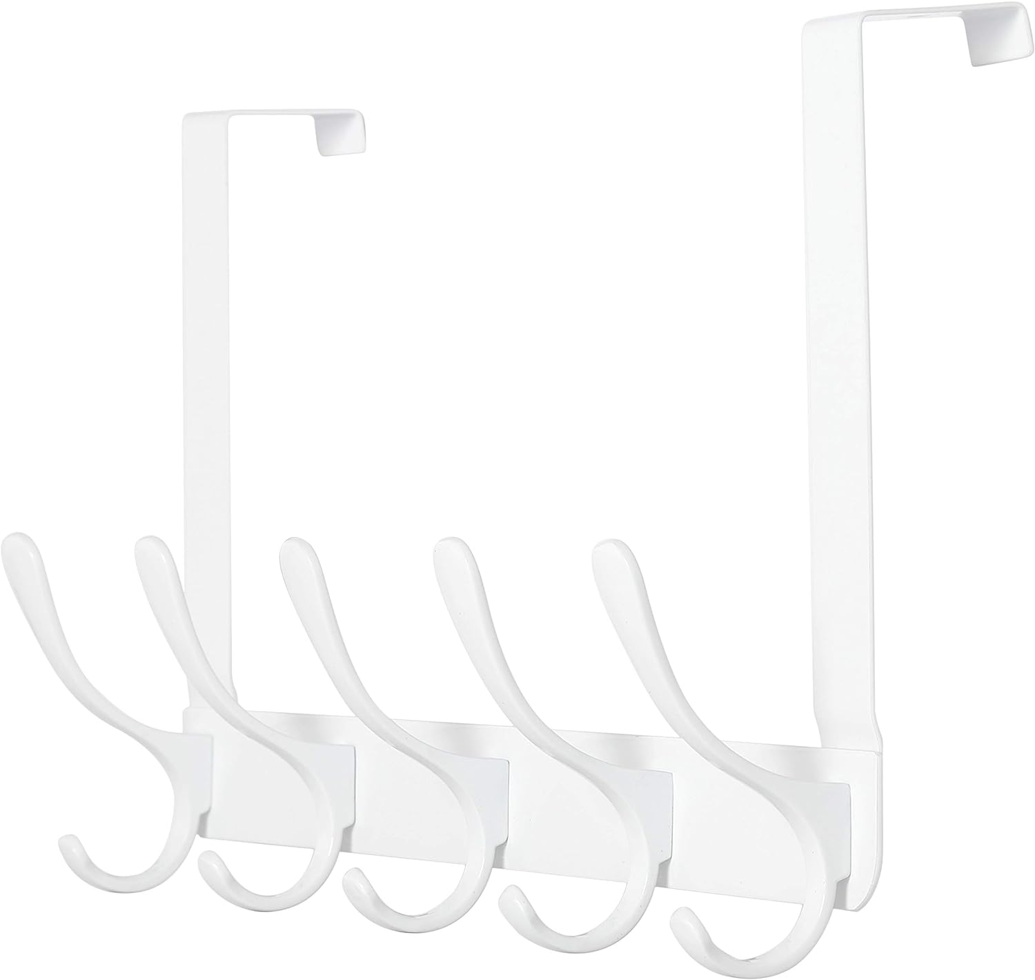 SKOLOO Over The Door Hook Rack, 5 Hanger Hooks for Clothes Towels Coat (White)