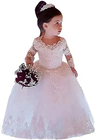 Long Sleeves Ball Gown Lace Pagent Flower Girl Dress for Wedding Party Dresses Kids Princess Communion Dress