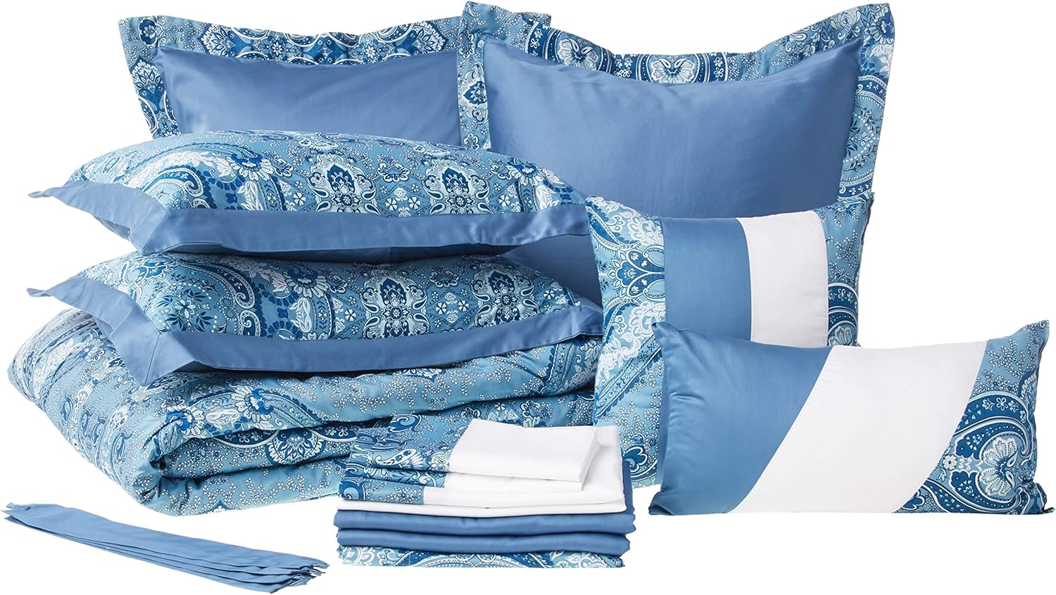 Tribeca Living Room in A Bag 24 Piece Set Includes Oversized Comforter, Shams, Bedskirt, Curtains, Valance, Decorative Cushions and Bed Sheets, Queen, Atlantis