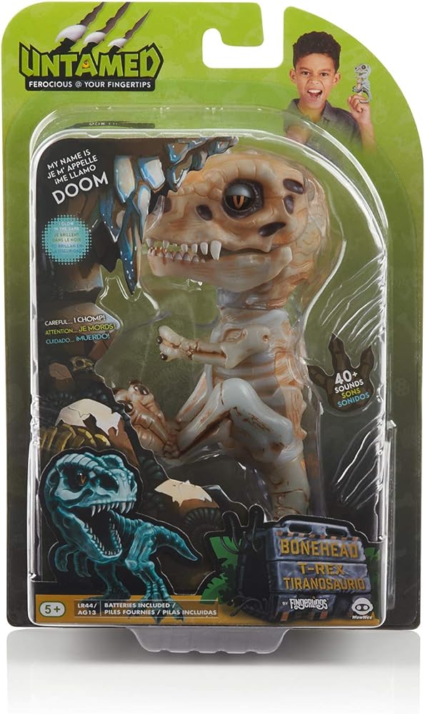 WowWee Untamed Skeleton T-Rex by Fingerlings  Doom (Ash)  Interactive Collectible Dinosaur