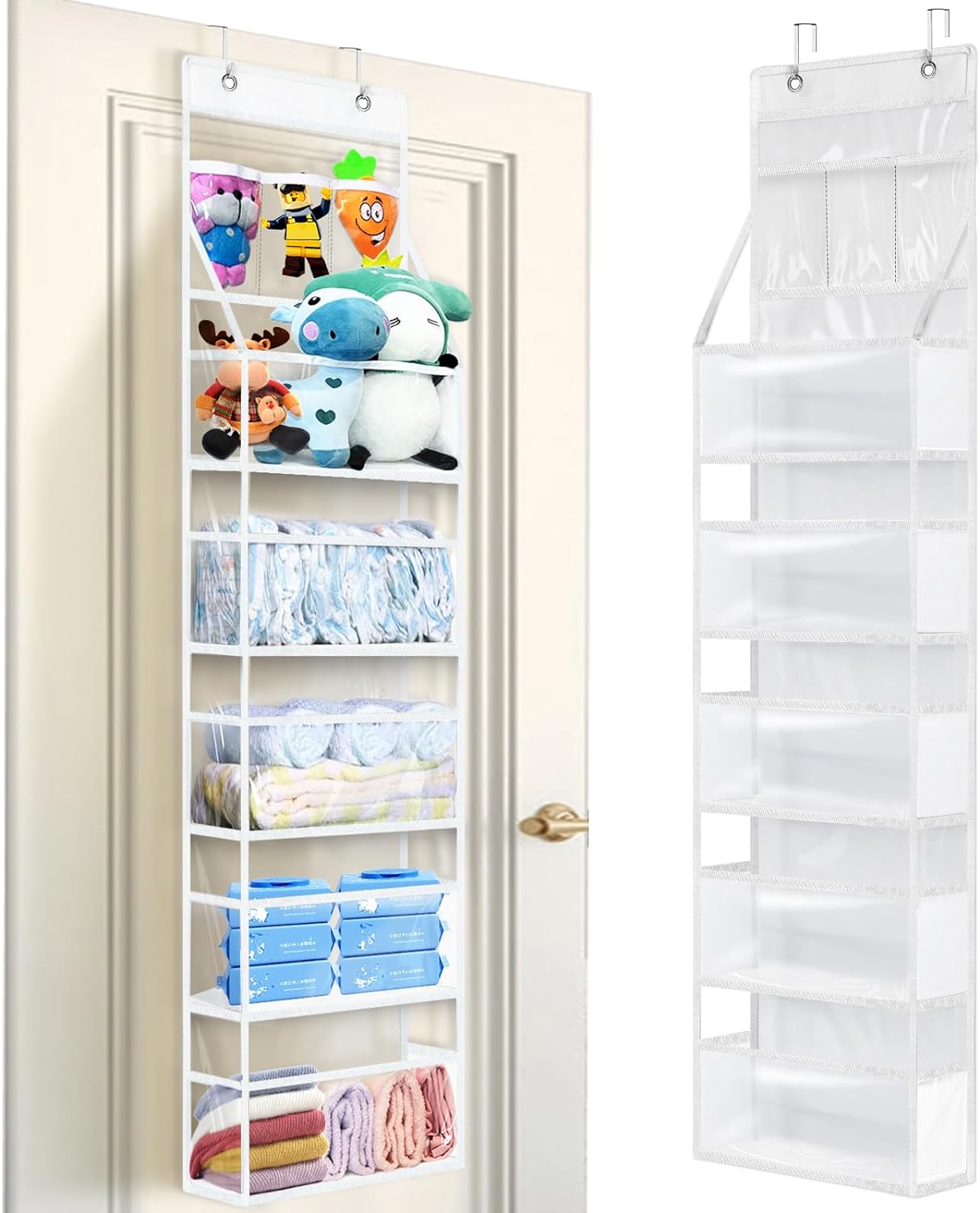 VERONLY Clear PVC Over The Door Hanging Organizer with Side Panels,Clear Hanging Pantry Storage with 3 Small Pockets,Sturdy & Large Door Organizer for Closet, Bedroom, Nursery, Bathroom and Sundries.