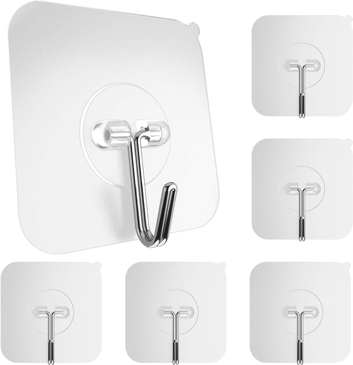 GLUIT Adhesive Hooks for Hanging Heavy Duty 22 lbs - Wall Hangers Without Nails, Waterproof Robe Towel Adhesive Wall Hooks for Home, Bathroom, Kitchen, Office, and Outdoor, 6 Pack