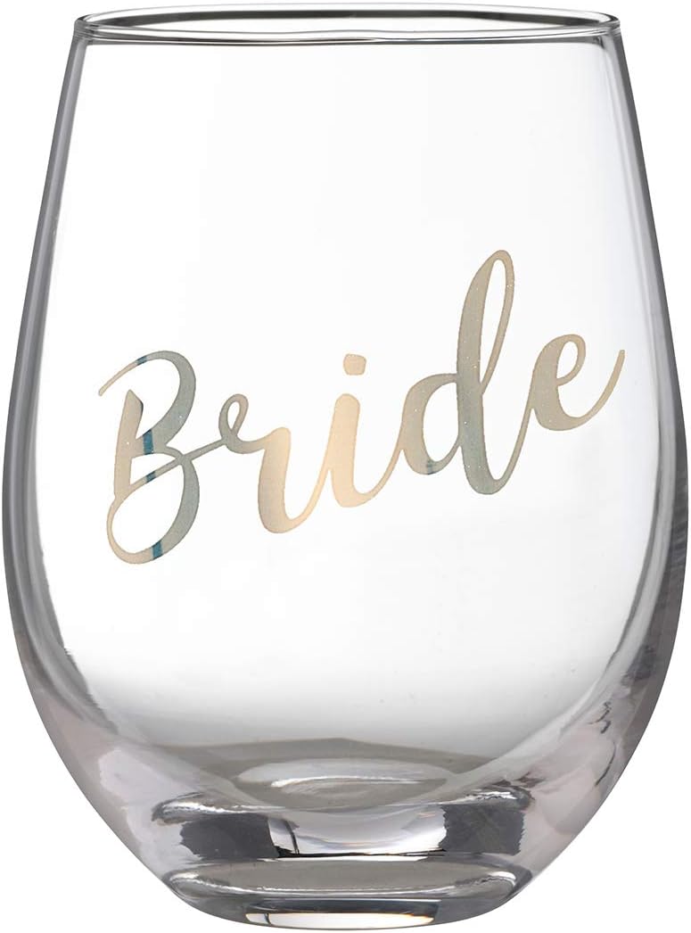 Lillian Rose Gold Bride Stemless Wine Glass, Height 4.75 (G115 BR), 1 Count (Pack of 1), Clear