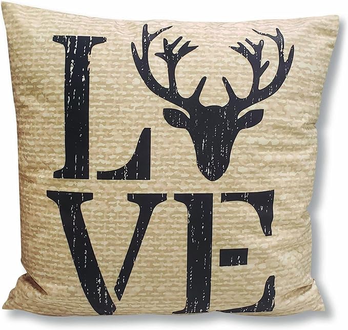 Virah Bella Throw Pillow Deer Love - 18 x 18 Decorative Accent Pillow - Lodge & Farmhouse Couch Dcor