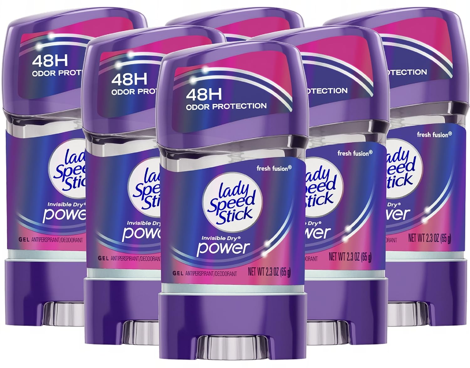 Lady Speed Stick Invisible Dry Power Antiperspirant Deodorant Gel for Women, Fresh Fusion - 2.3 ounce (6 Pack)