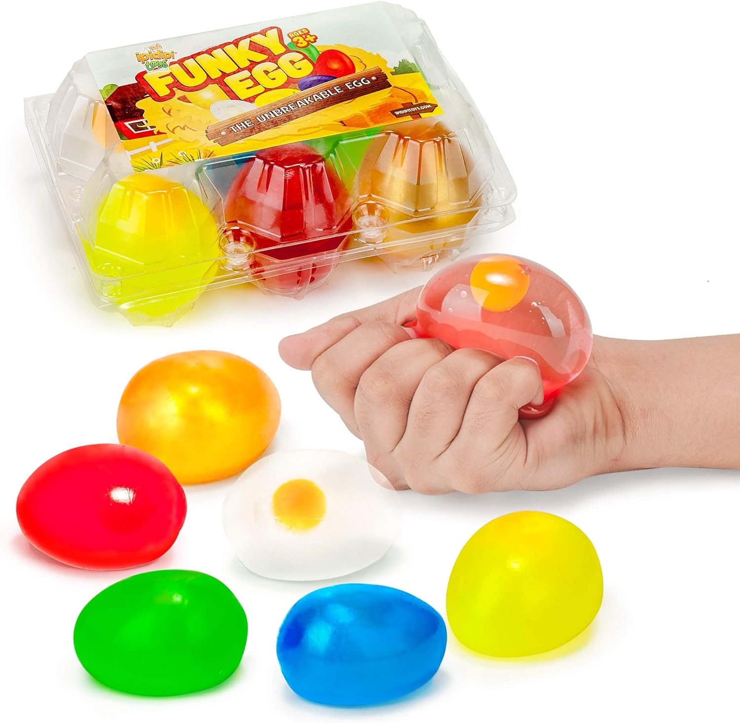 Colorful Eggs Splat and Stick Ball Squishy Toys - 6 Pack - Stress Relief Yolk Squishies - Fun Toy for Stocking Stuffers - Anxiety Reducer Sensory Play for Kids 3 4 5 6 7 8 9