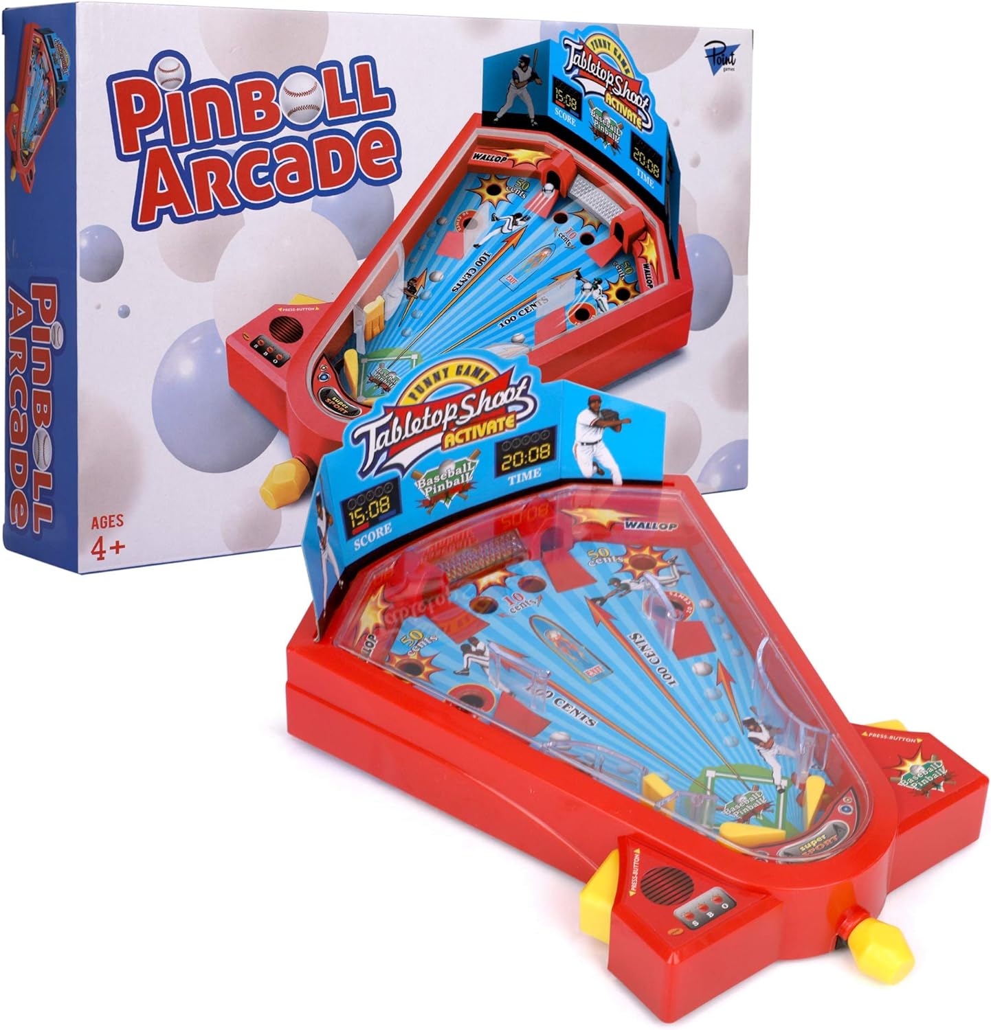 Point Games Pinball Arcade - Miniature Tabletop Baseball Board for Kids - Self-Contained & Safe Arcade Toy - Small Baseball Table Game- Pinball Machine for Kids