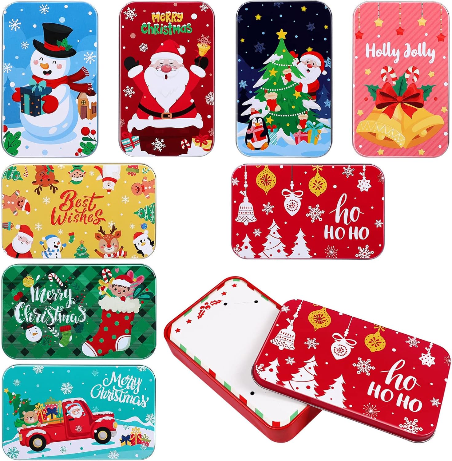 Christmas Gift Card Holder Boxes: 8PCS Gift Card Holder with Lids and Greeting Card Holiday Tins Holders for Christmas Party Favors