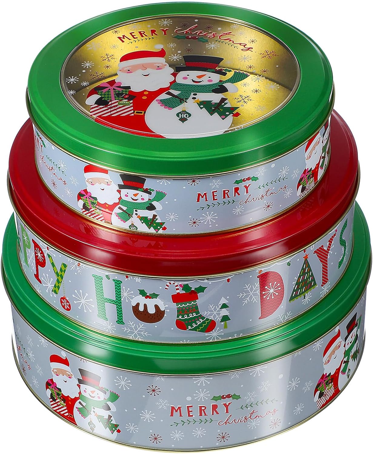 Christmas Cookie Tins with Lids:3 Pack Metal Cookie Tins Festive Christmas Holiday Treat Tins Nesting Containers for Gift Giving & Decoration