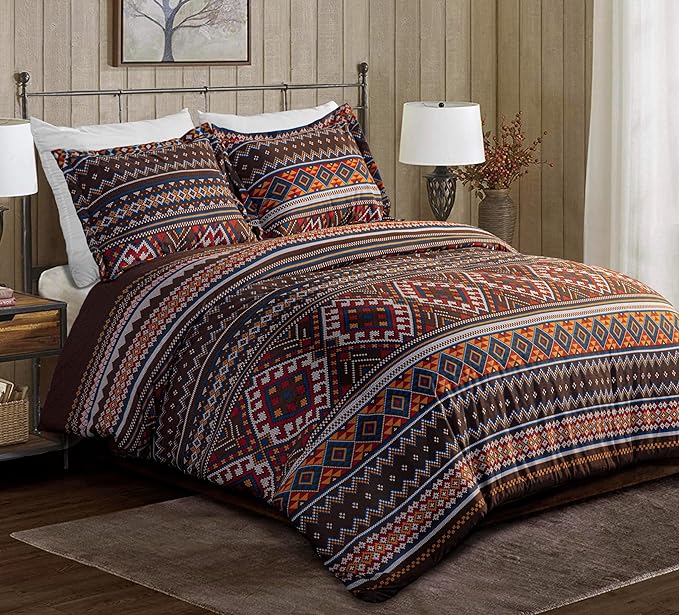 Chezmoi Collection Clayton 3-Piece Southwestern Lodge Tribal Multi-Color Printed Comforter Set, King