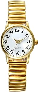 JewelryWe Women&#39;s Ultra Thin Easy Reader Watch with Elastic Strap, Golden/Silver Watch for Valentines Day