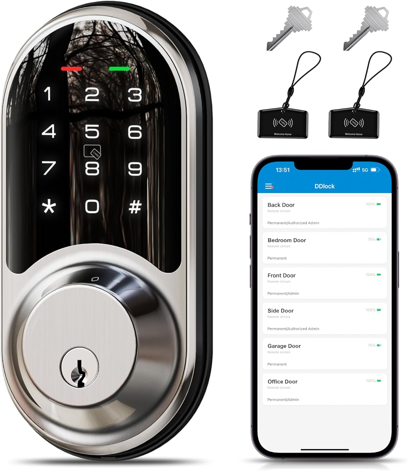 Veise Smart Lock, Keyless Entry Door Lock, Smart Locks for Front Door with App Control, Electronic Digital Lock with Touchscreen Keypad Set, Smart Deadbolt, Auto Lock, Easy Installation, Satin Nickel