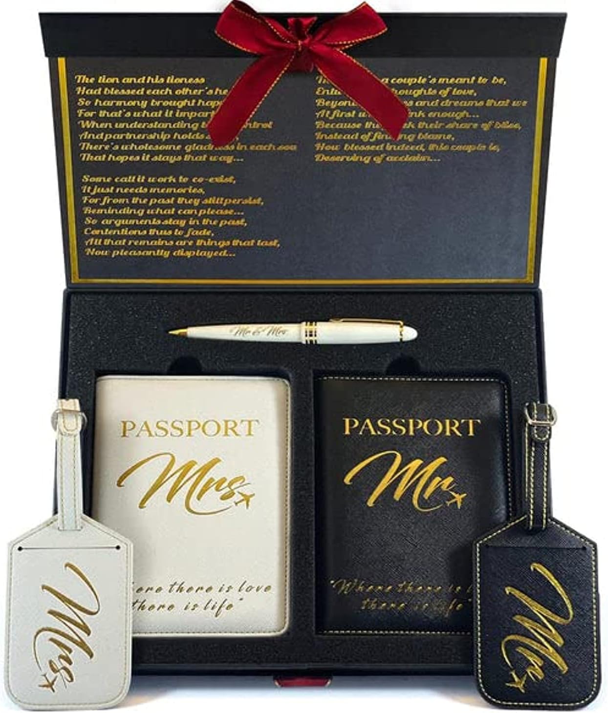 DELUXY Mr and Mrs Luggage Tags & Passport Holder Set - Cool Bridal Shower Gifts, unique 2022 Wedding Gifts for couples, Christmas, Anniversary, Newlywed, Bride & Groom, Honeymoon, Marriage