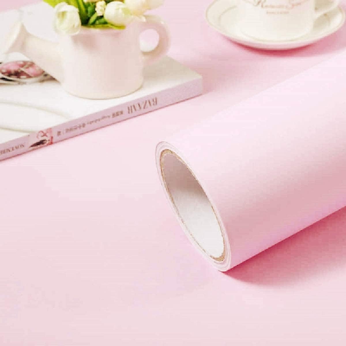 Pink Self-Adhesive Wallpaper Film Stick Paper Easy to Apply Peel and Stick Wallpaper Stick Wallpaper Shelf Liner Table and Door Reform 15.7 inch X 393.7 inch