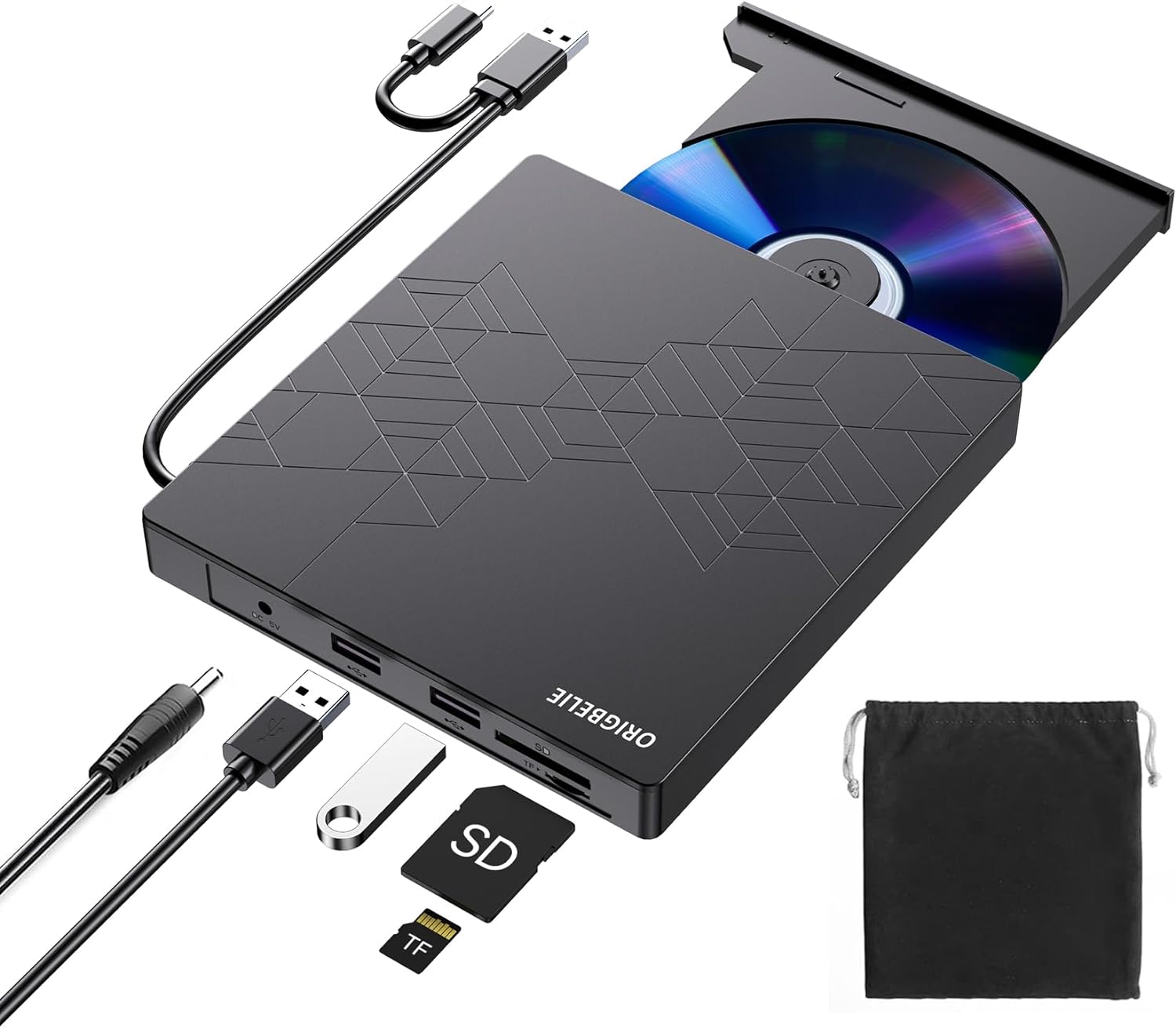 External DVD Drive, CD Drive USB 3.0 Typle C CD/DVD ROM  /-RW Adapter with USB Port DVD Burner for Laptop PC Desktop Computer, Optical Disk Drive CD Player Compatible with Mac Windows Linux