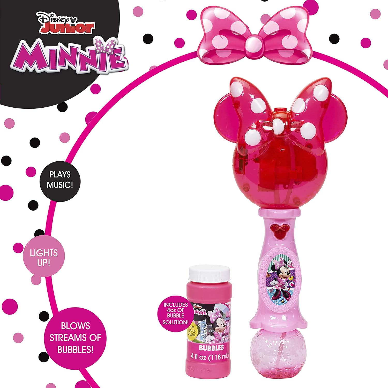 Little Kids Disney Minnie Mouse Light and Sound Musical Bubble Wand, Includes Bubble Solution, Plastic, Multi (2051)