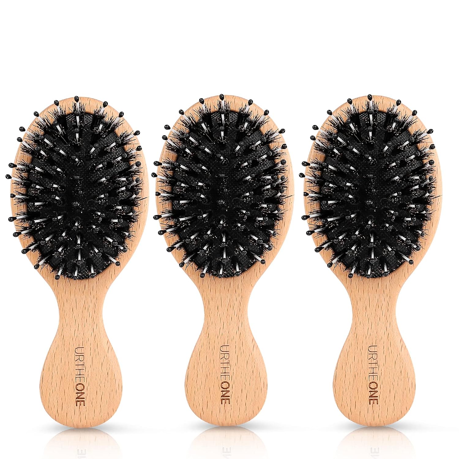 3Pcs Hair Brush Mini Boar Bristle Hairbrush for Thick Curly Thin Long Short Wet or Dry Hair, Pocket Travel Small Paddle Hair Brush for Men Women Kids Detangle Massage Add Shine