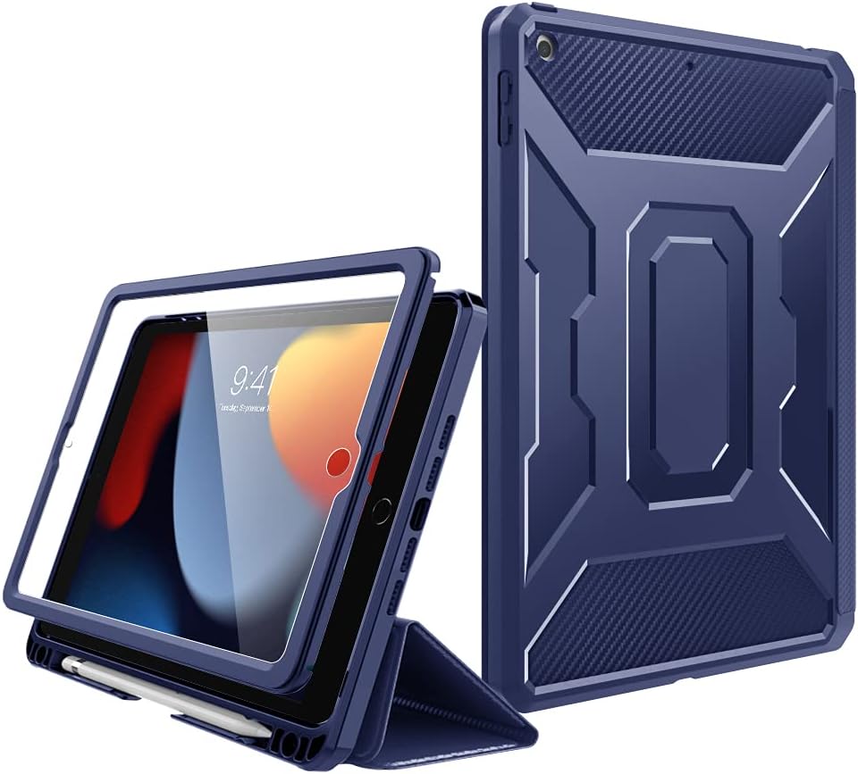 MoKo Case for New iPad 9th Generation 10.2 2021 / iPad 8th Gen 2020 / iPad 7th Gen 2019, iPad 10.2 Case,[Built-in Screen Protector + Pencil Holder] Full-Body Shockproof Cover,Auto Sleep/Wake,Blue