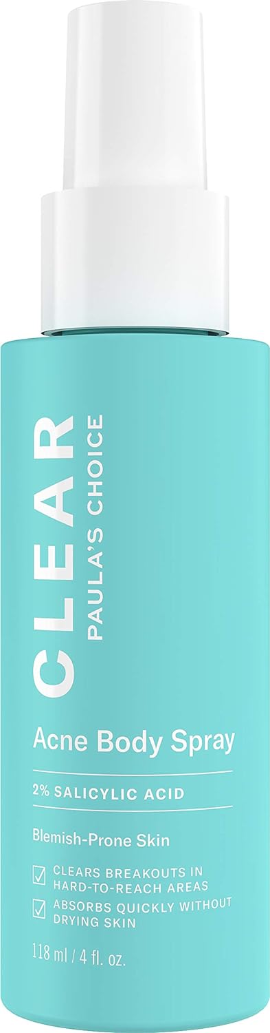 Paula' Choice CLEAR Back & Body Exfoliating Acne Spray, 2% BHA (Salicylic Acid) Treatment for Bacne, Blackheads & Blemishes, 4 Ounce