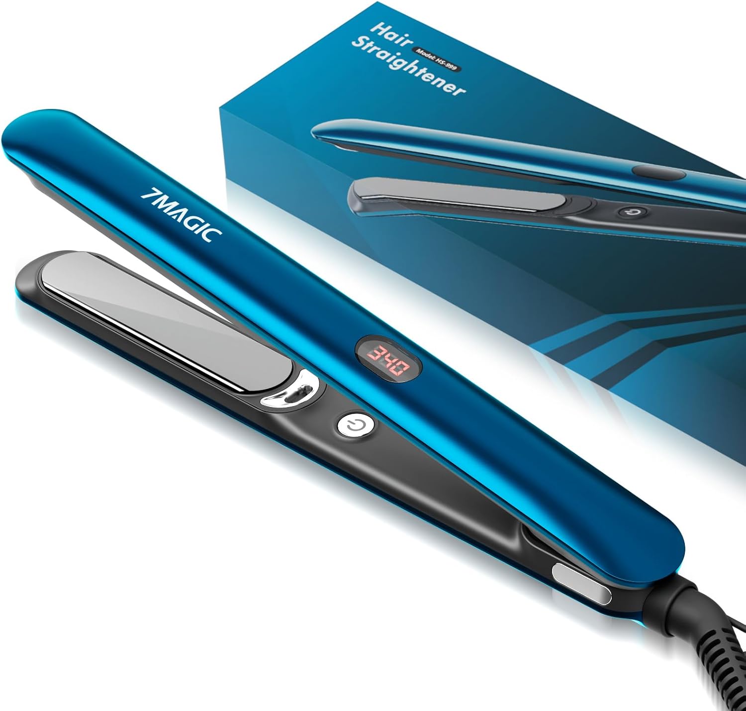 7MAGIC Hair Straightener, Negative Ion Flat Iron Hair Straightener, 1 Ceramic Flat Iron with LCD, Professional 2 in 1 Hair Iron for Thick Hair, 11 Heat Settings Styling Tool