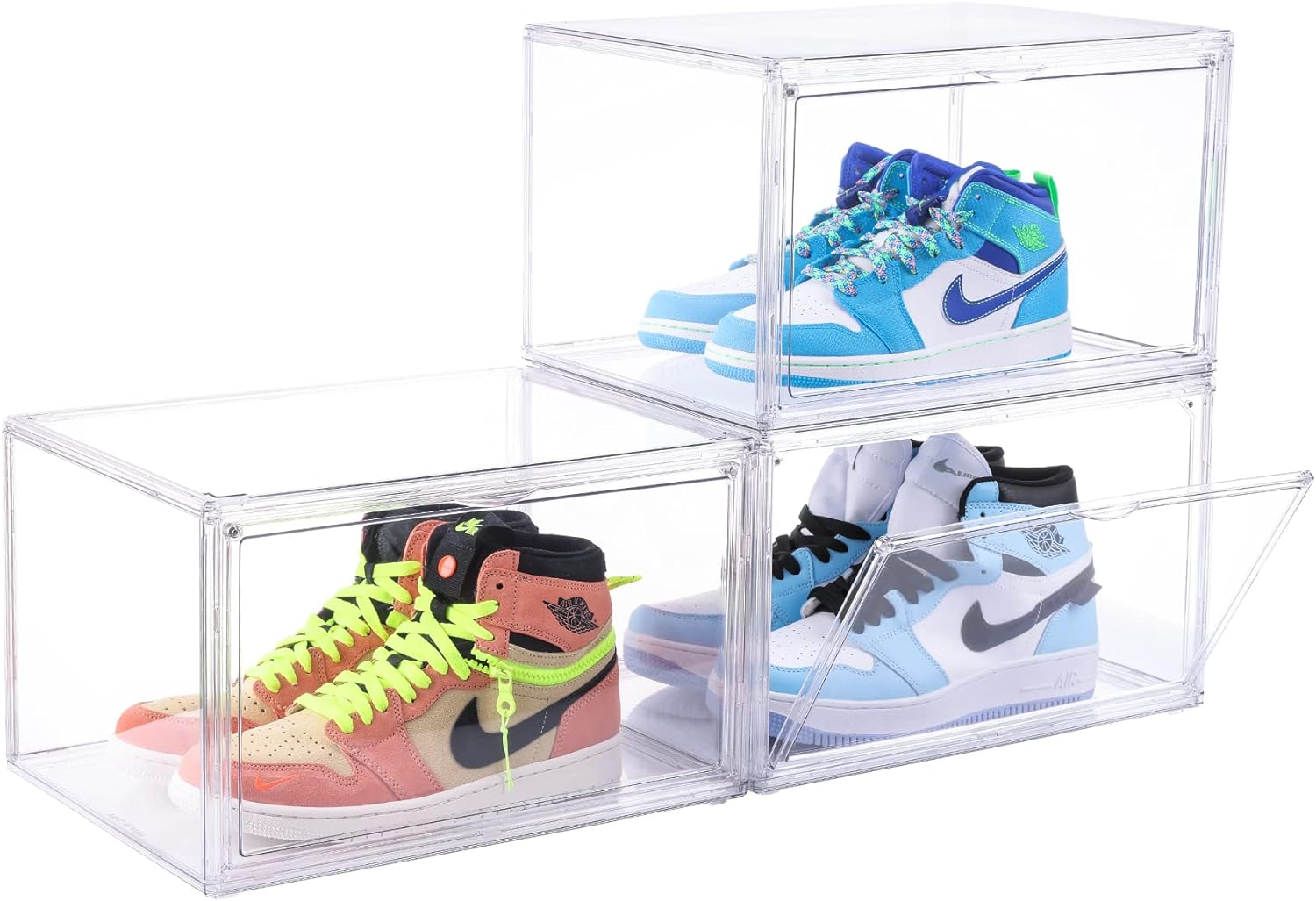 Attelite Clear Shoe Box Storage Containers,Set of 3,XX-Large Plastic Shoe Box with Magnetic Side Open Door, Shoe Organizer Box Stackable for Display Sneakers,Fit Up to US Size 14