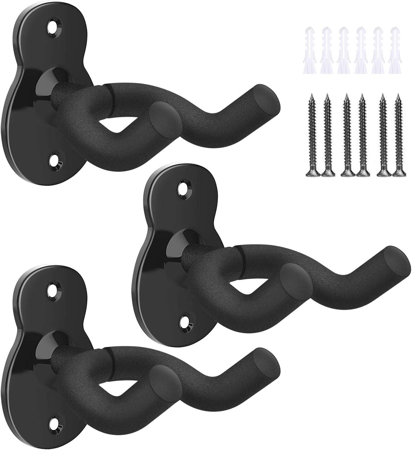 MoKo Guitar Wall Mount Hanger 3-Pack, Guitar Hanger Wall Hook Holder Stand for Bass Electric Acoustic Guitar Ukulele Guitar Wall Hanger Bracket Guitar Hanger for Studio Room - Black