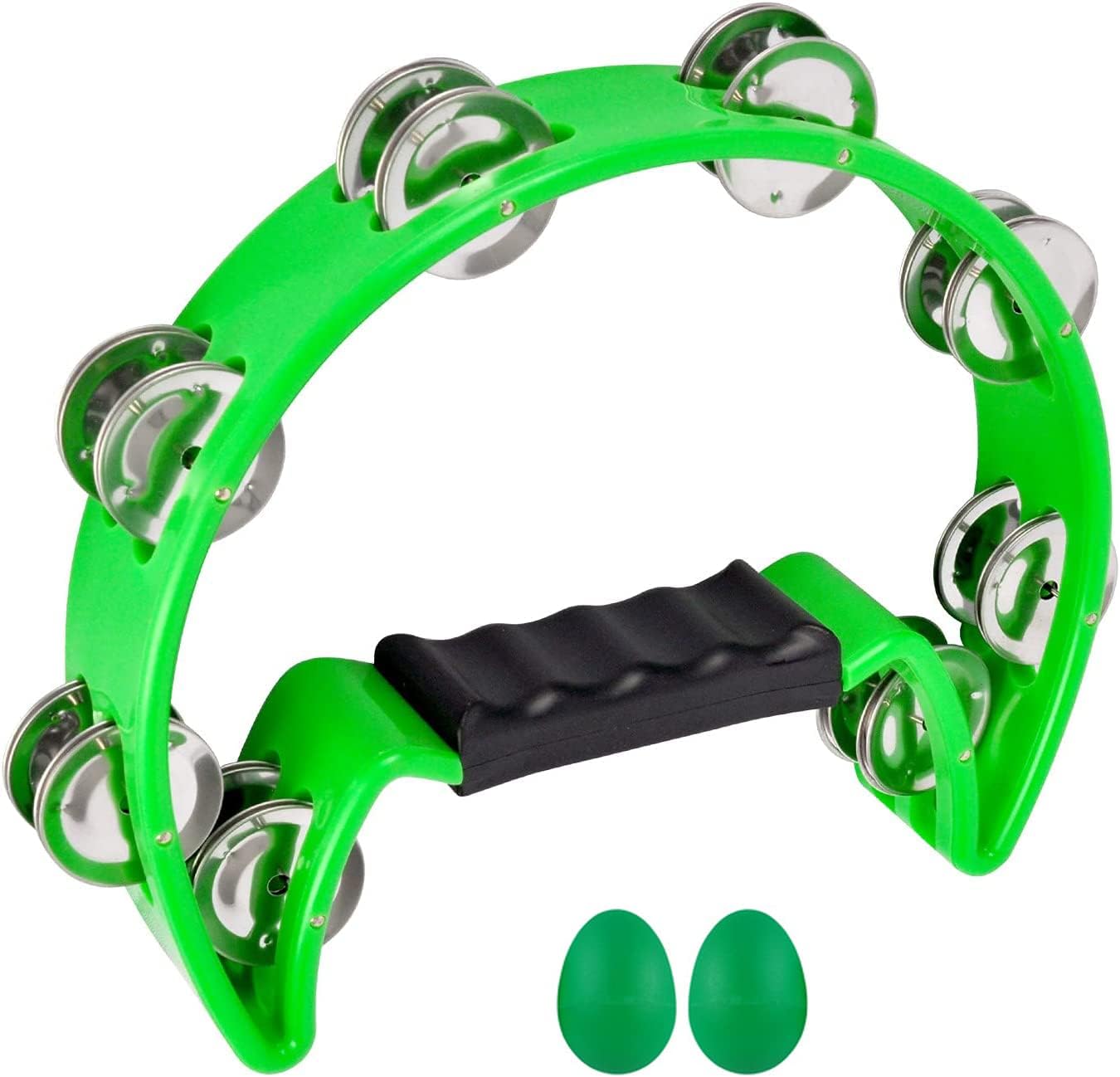 EastRock Tambourine,Metal Jingles Hand Held Percussion-Half Moon Tambourine for Kids, Adults, KTV, Party GREEN