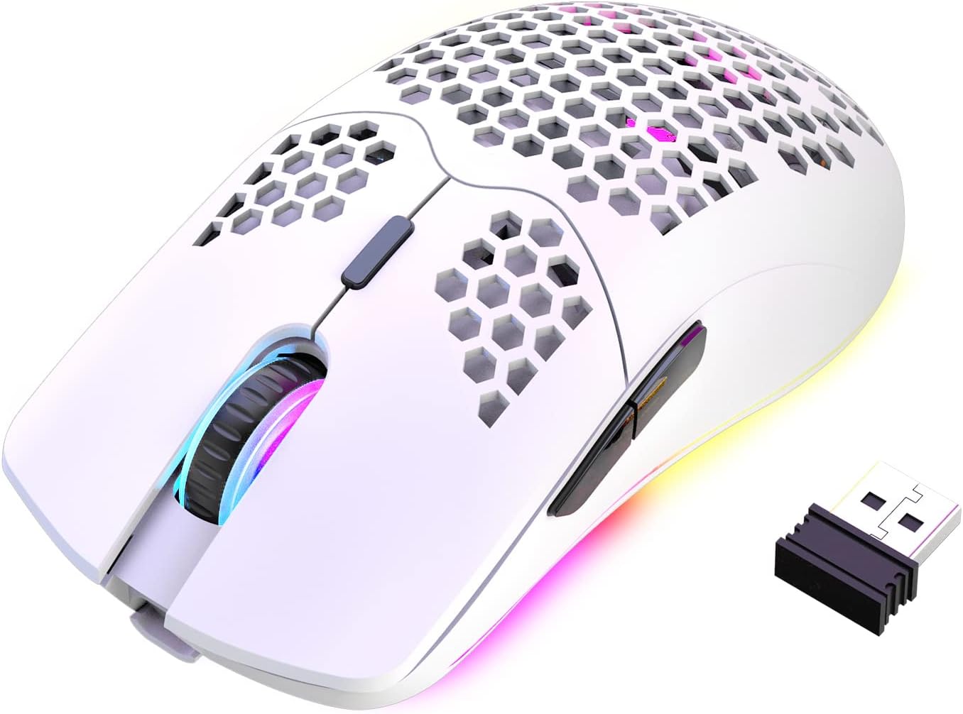 XINMENG Wireless Gaming Mouse Lightweight Honeycomb Design 3200 DPI Rechargeable Gaming Mouse with 16 Rainbow Backlit, USB Receiver,Compatible with PC Gamers and Xbox and PS4 Users