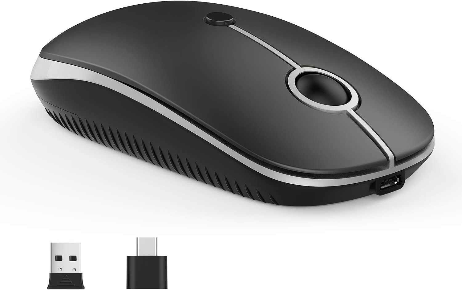 Type C Wireless Mouse%ef%bc%8cVssoplor USB C MacBook Wireless Mouse Dual Mode 2.4G Cordless Mice with Nano USB and Type C Receiver Compatible with PC, Laptop, MacBook and All Type C Devices-Black and Silver