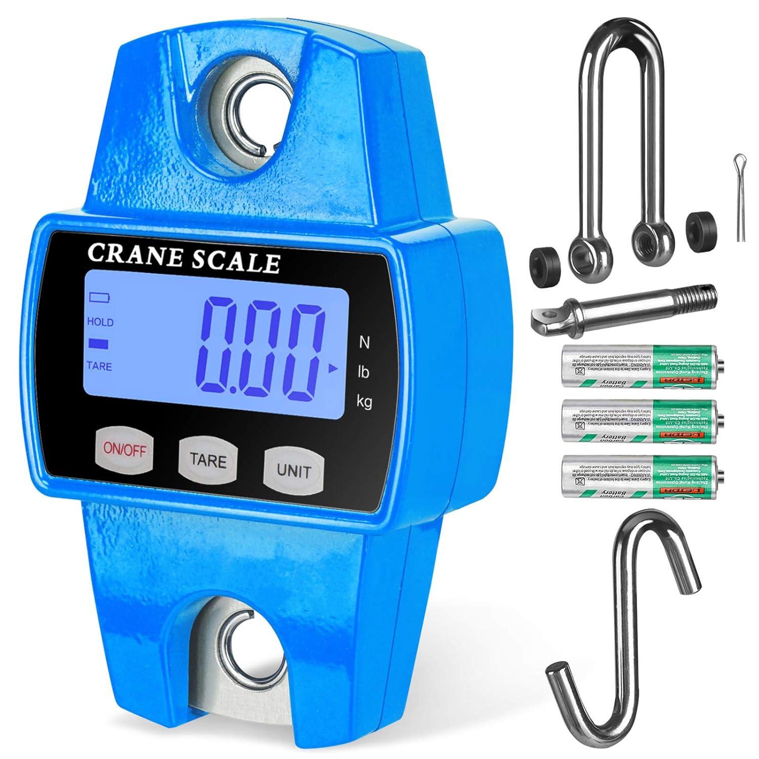 RoMech 660lb Digital Hanging Scale with Cast Aluminum Case, Handheld 300Kg Mini Crane Scale with Hooks for Farm Hunting Fishing Outdoor (Blue)