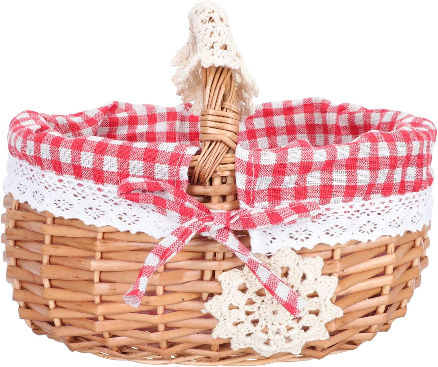 Cabilock Woven Flower Basket Rattan Picnic Basket with Liner and Handle Oval Wicker Linen Floral Storage Basket Easter Eggs Holder Kids Toy Tote for Easter Holiday Camping Home Decor Woven Planter