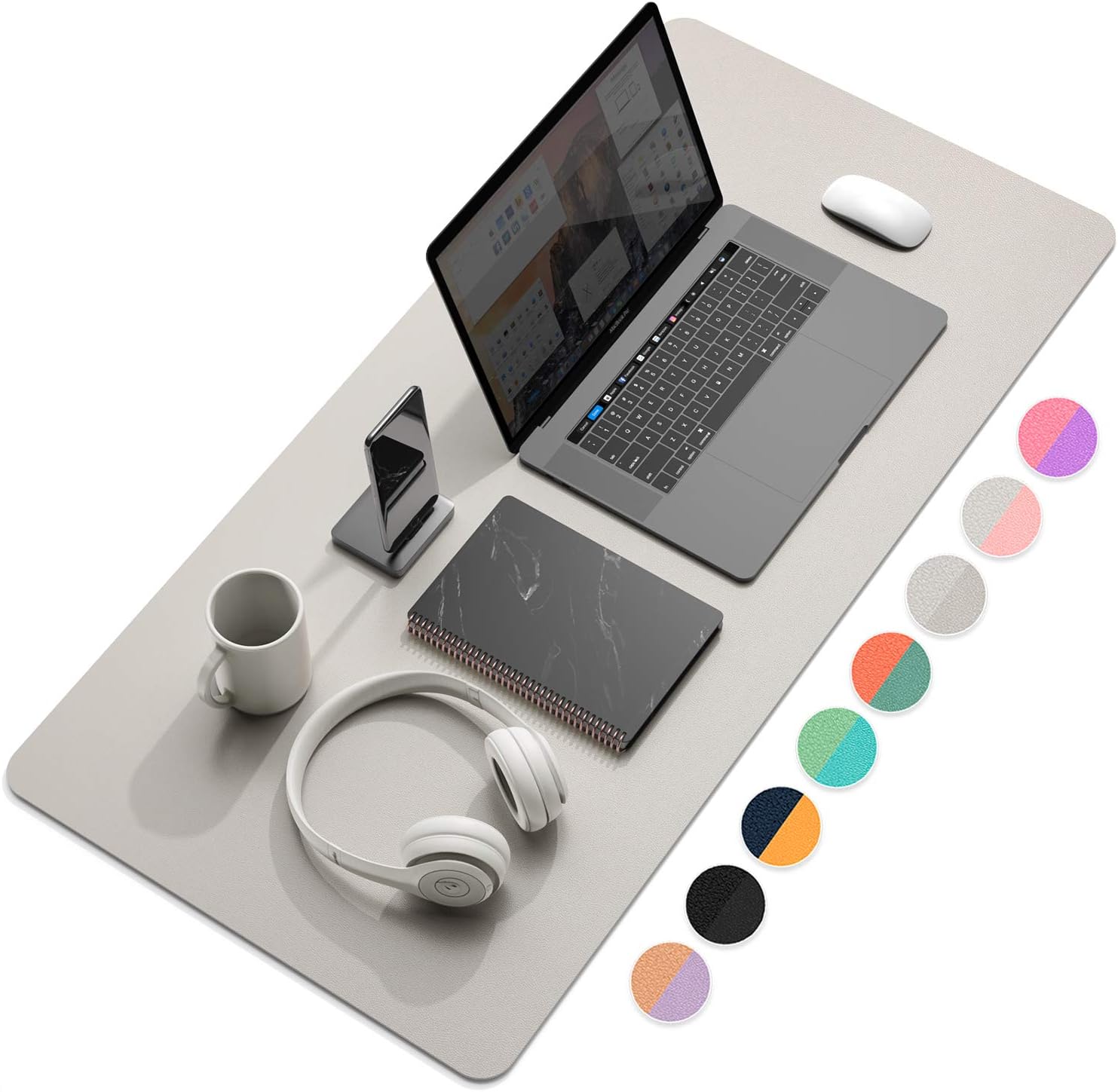 YSAGi Desk Mat, Mouse Pad,Waterproof Desk Pad,Large Mouse pad for Desk, Leather Desk Pad Large for Keyboard and Mouse,Dual-Sided Mouse Mat for Office and Home (35.4" x 17", Grey)