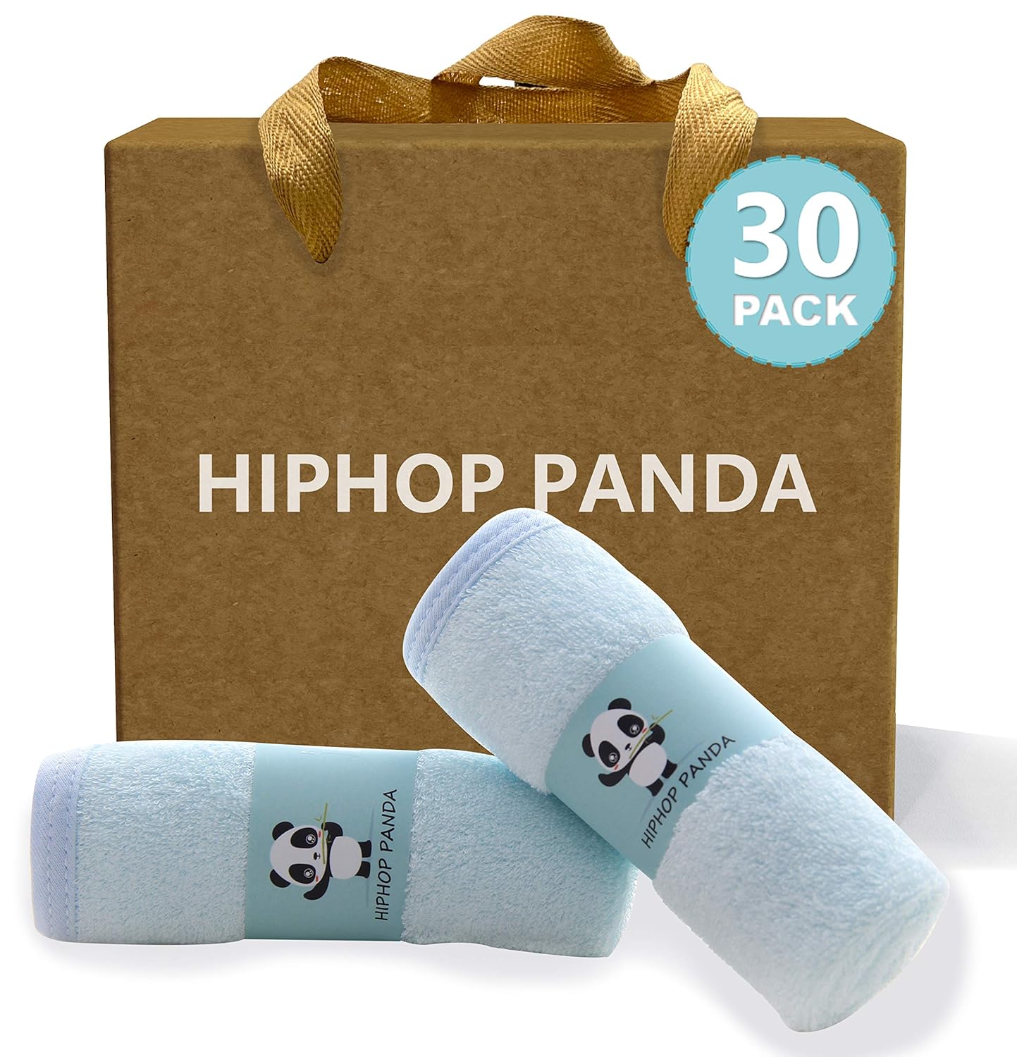 HIPHOP PANDA Baby Washcloths, Rayon Made from Bamboo - 2 Layer Ultra Soft Absorbent Newborn Bath Face Towel - Reusable Baby Wipes for Delicate Skin - Blue, 30 Pack