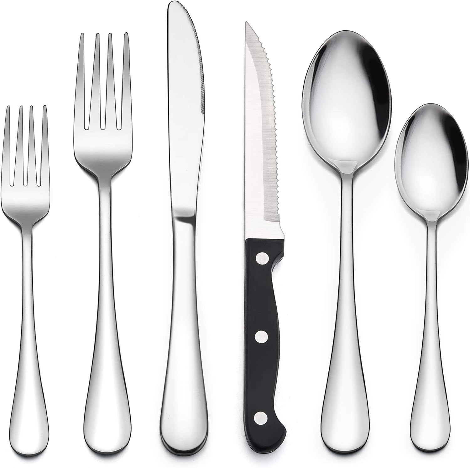 LIANYU 36-Piece Silverware Set with Steak Knives, Stainless Steel Flatware Cutlery Set for 6, Modern Eating Utensil Tableware for Kitchen Restaurant Hotel, Dishwasher Safe