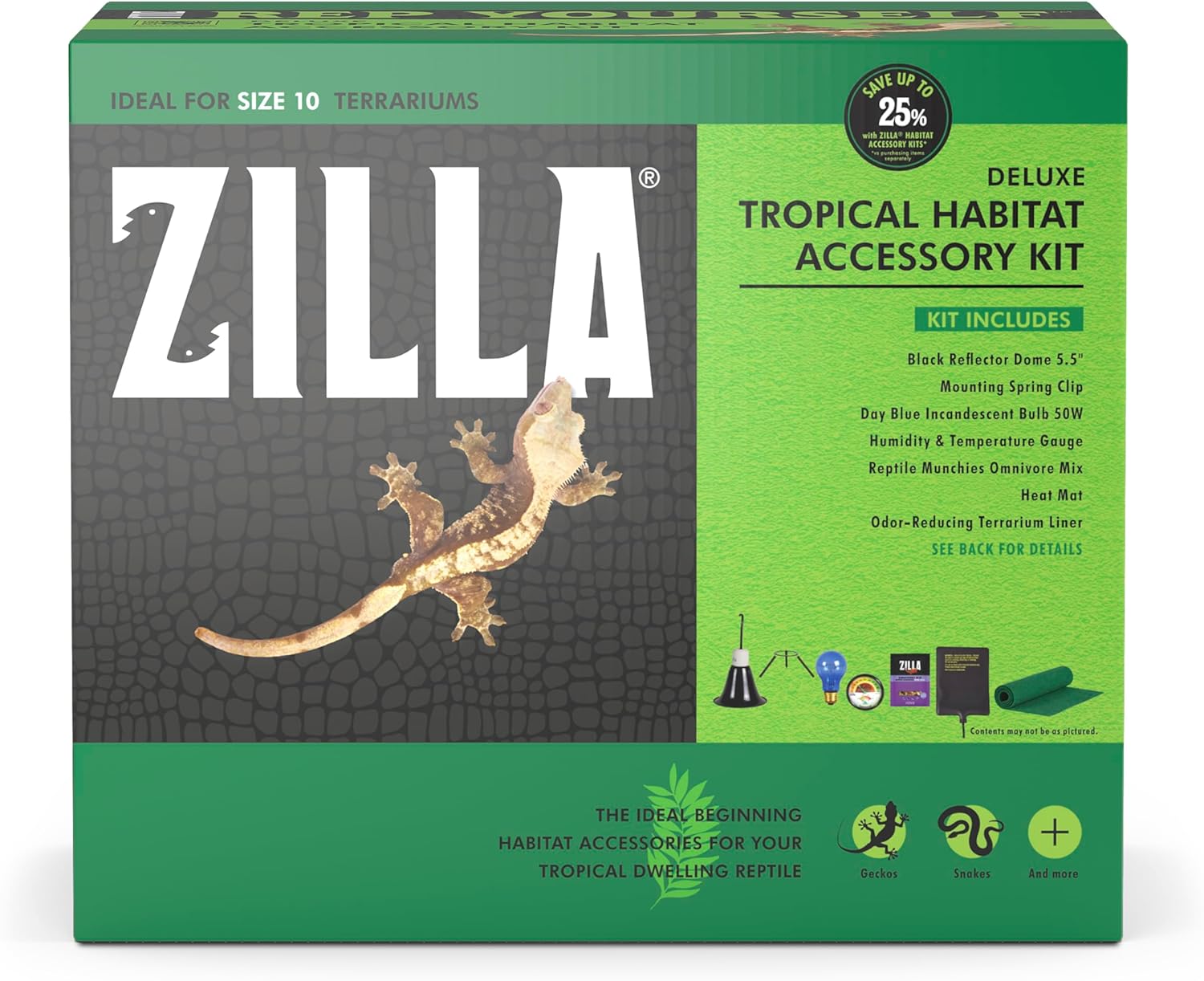 Zilla Tropical Habitat Accessory Kit, Starter Kit for Reptiles, Easy Start for Tropical-Dwelling Reptiles, Includes Lighting, Heating, Bedding and Food, Ideal for Size 10G Terrariums