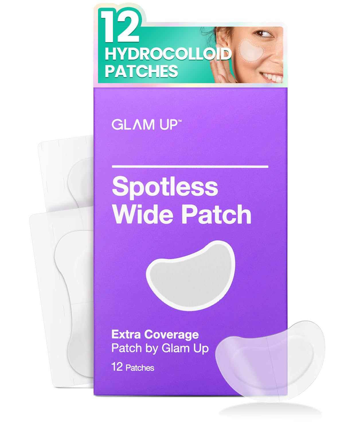 GLAM UP Spotless Patch - Hydrocolloid Spot Patch for Wide Acne area, Cheek, Body, Blackhead Cruelty Free and Vegan Friendly (12 Count)
