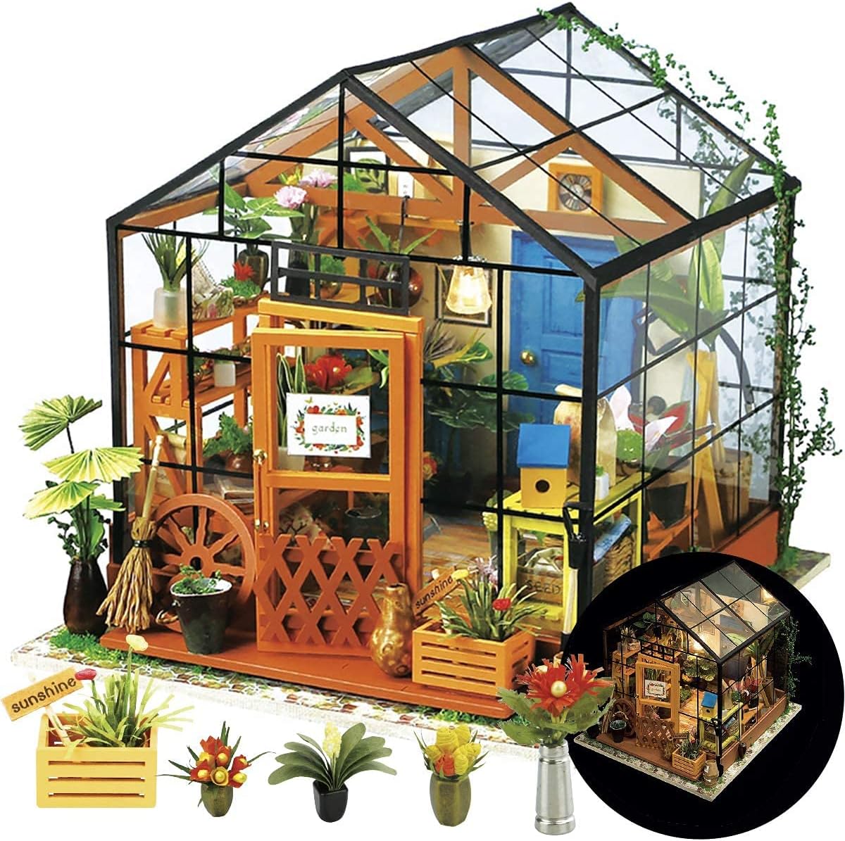 Rolife DIY Miniature House Kit Greenhouse, Tiny for Adults to Build, Mini House Making Kit with Furnitures, Halloween/Christmas Decorations/Gifts for Family and Friends (Cathy' Greenhouse)