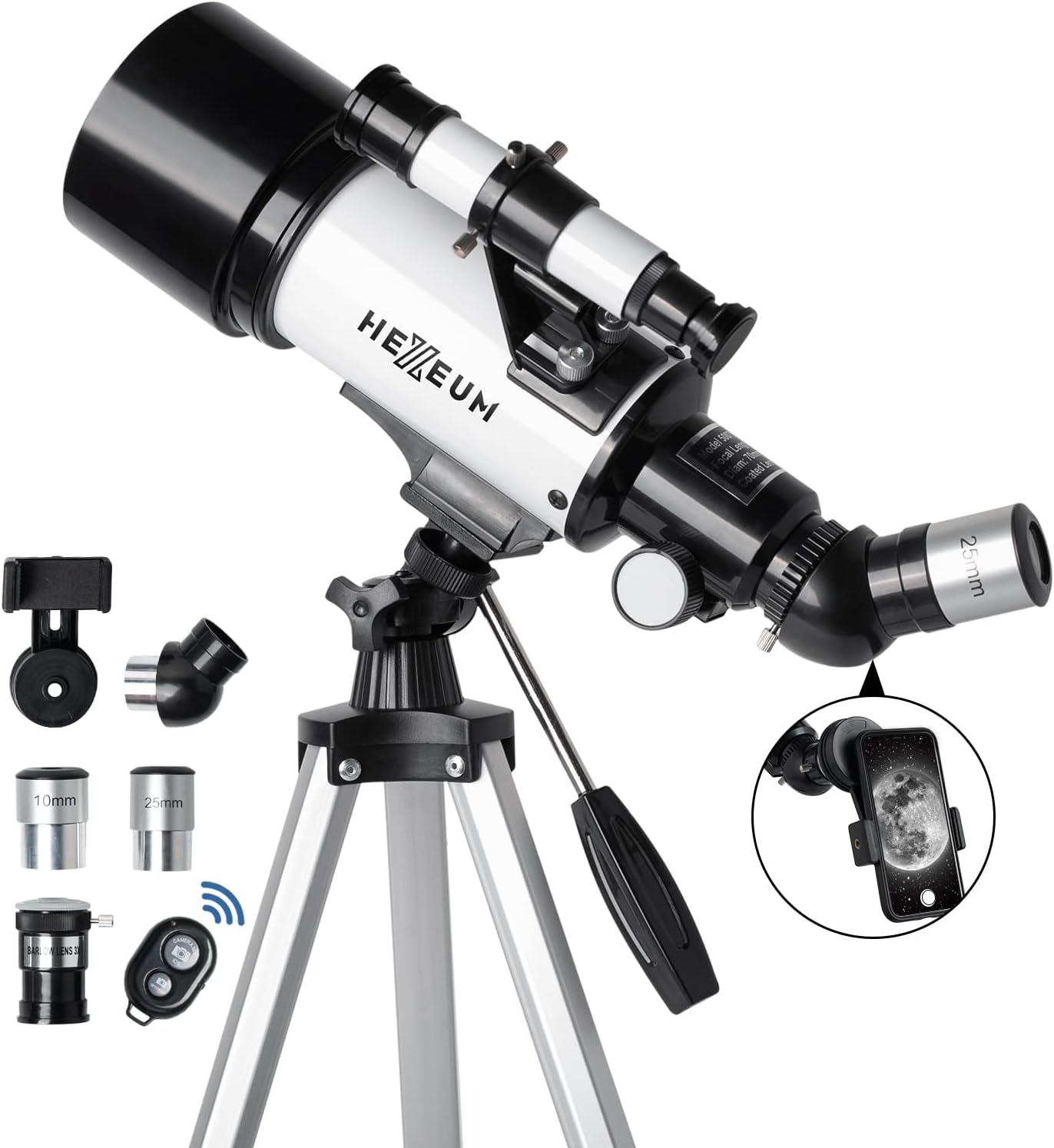 Telescope 70mm Aperture 500mm - for Kids & Adults Astronomical refracting Portable Telescopes AZ Mount Fully Multi-Coated Optics, with Tripod Phone Adapter, Wireless Remote, Carrying Bag Black