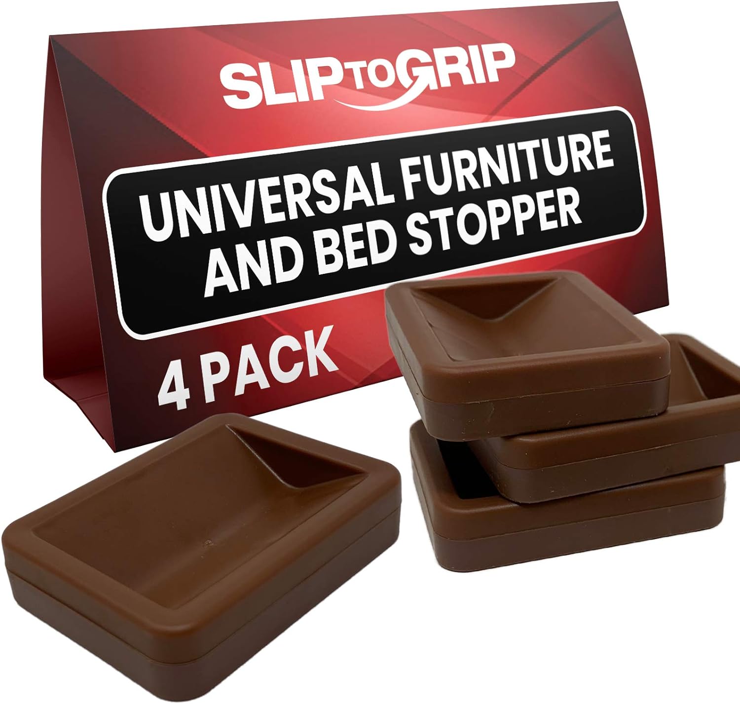 SlipToGrip Bed and Furniture Stoppers - Non Slip Rubber Backing Protects Floor, fit All Wheels of Furniture, Sofa Bed Chairs-Made up of Solid ABS Plastic Prevents Scratches and Sliding (4, Brown)