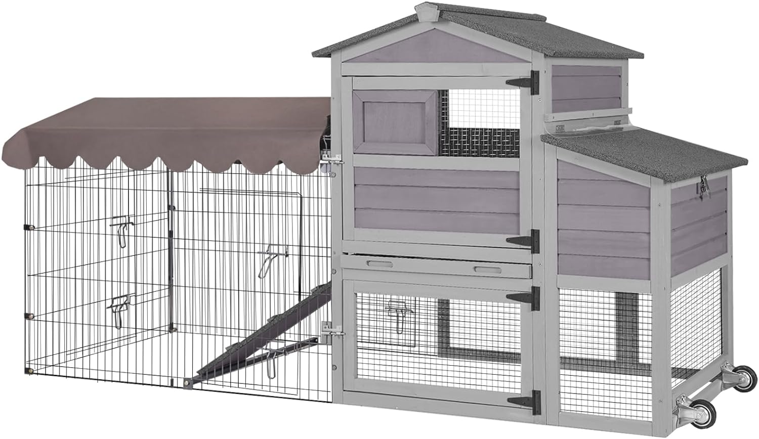 Mobile Chicken Coop 79 Large All-Steel Frame Hen House Poultry Cage with Metal Run,Waterproof Rain Cover