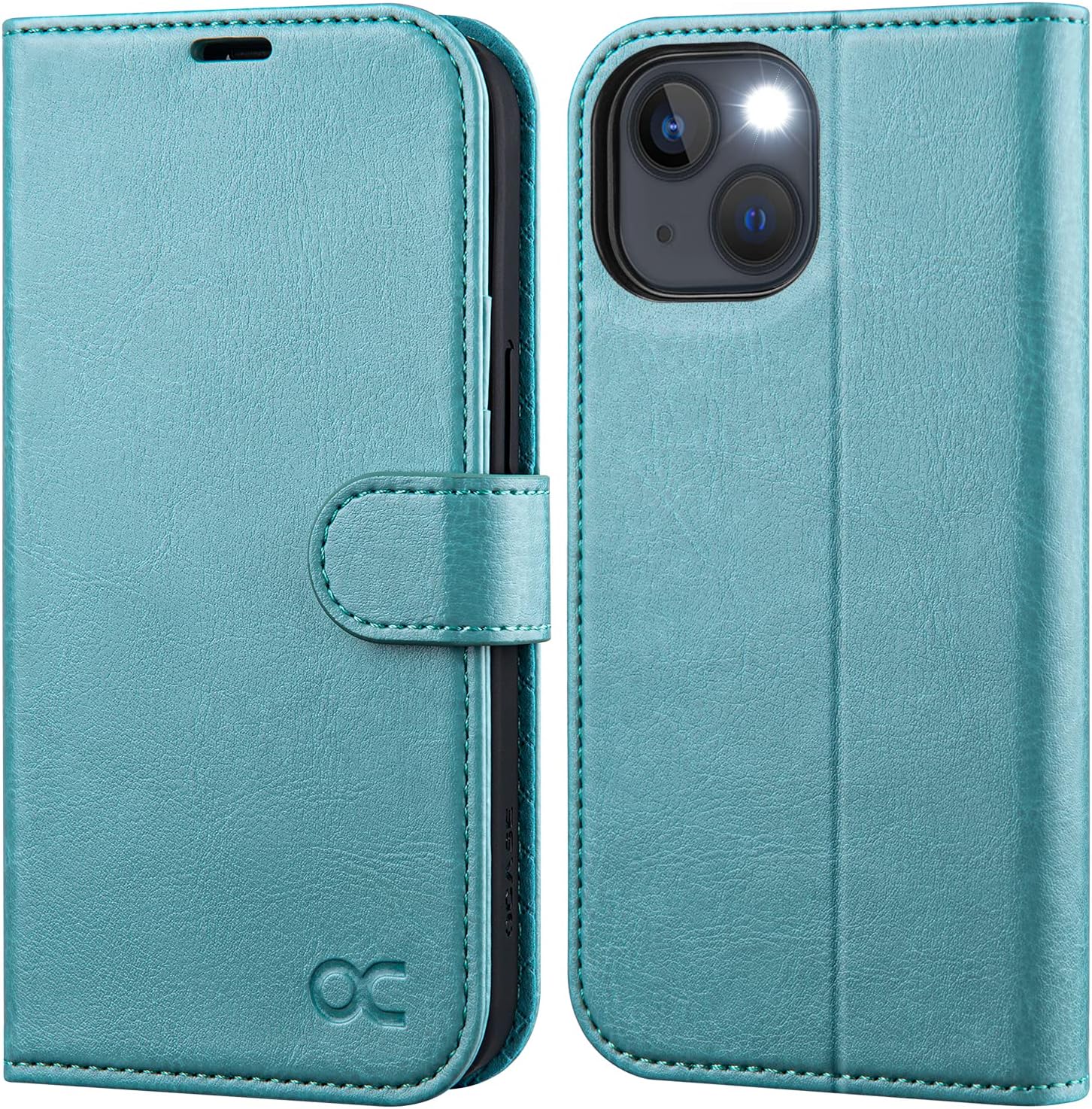 OCASE Compatible with iPhone 14 Plus Wallet Case, PU Leather Flip Folio Case with Card Holders RFID Blocking Kickstand [Shockproof TPU Inner Shell] Phone Cover 6.7 Inch 2022 (Mint Green)