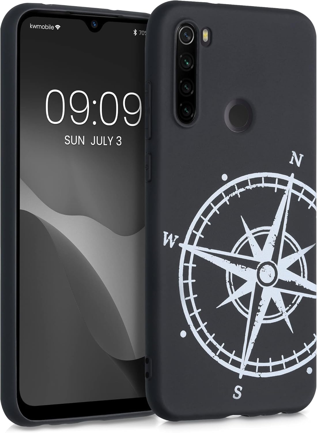 kwmobile TPU Silicone Case Compatible with Xiaomi Redmi Note 8T - Case Soft Cover - Navigational Compass White/Black