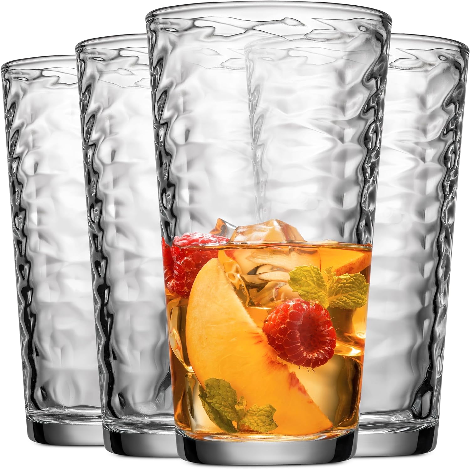 Glaver's Drinking Glasses Set of 4 Highball Glass Cups, 17 Oz. Basic Cooler Glassware, ideal for Water, Juice, Cocktails, Iced Tea and more. Dishwasher Safe.