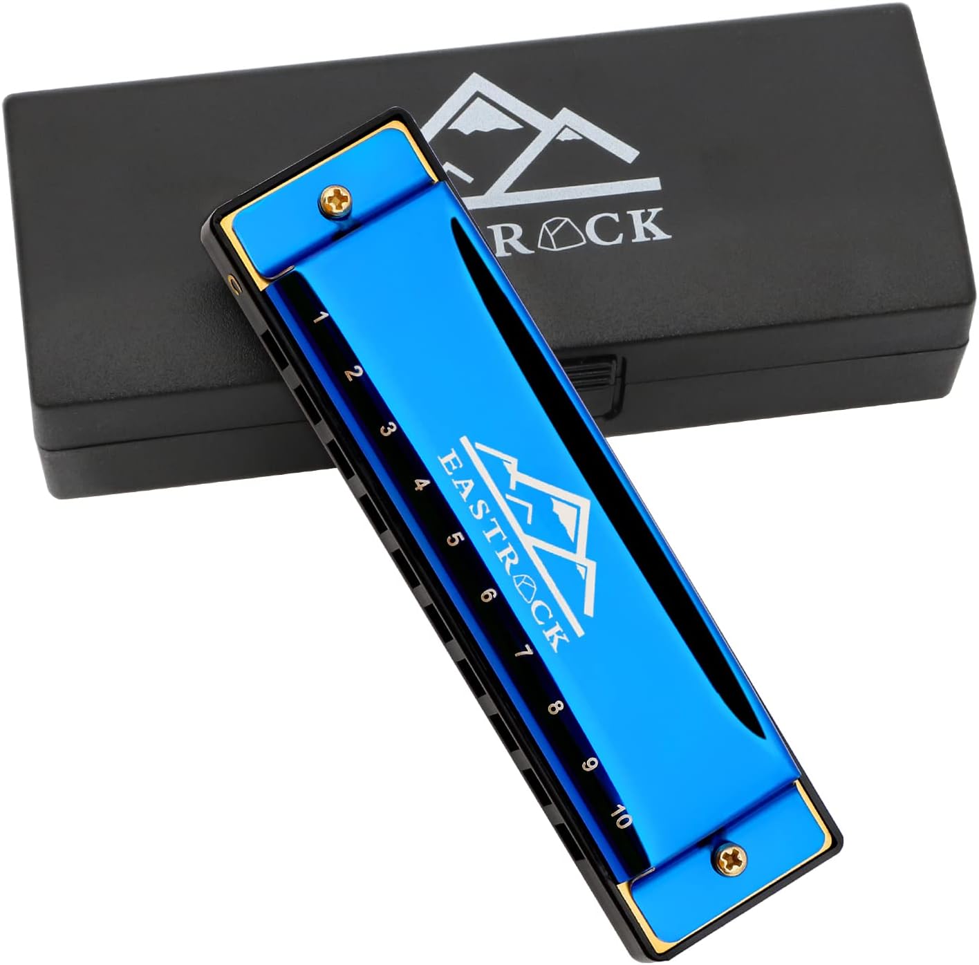 EastRock Blues Harmonica Mouth Organ 10 Hole C Key with Case, Diatonic Harmonica for Professional Player, Beginner, Students gifts, Adult, Friends, Gift Blue