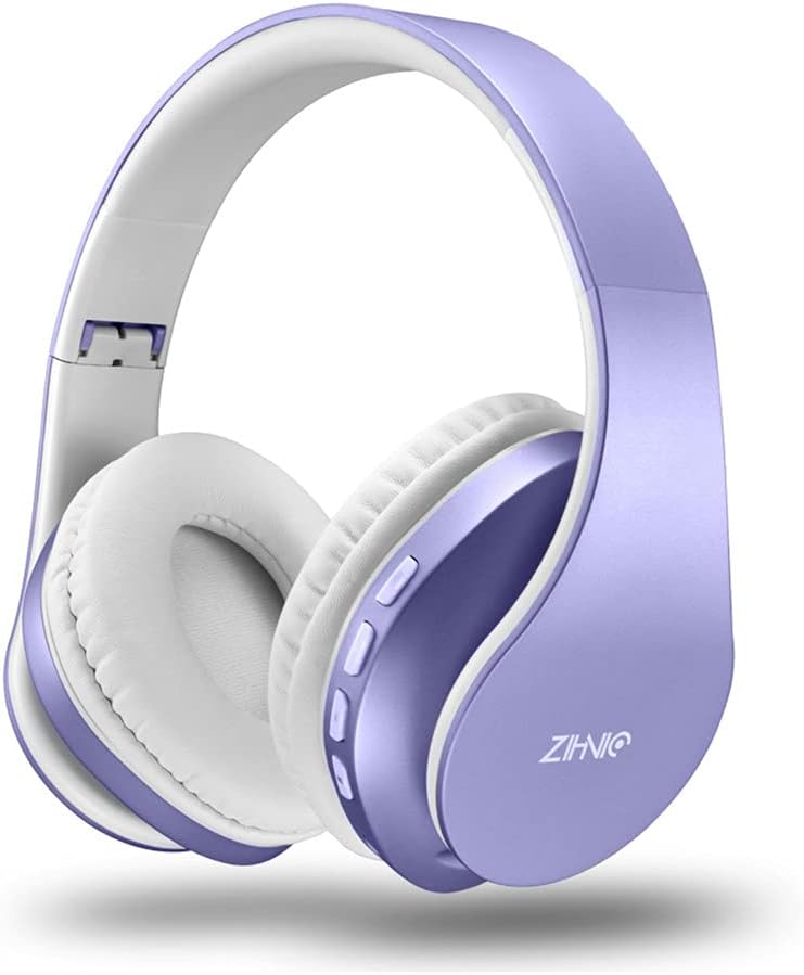 ZIHNIC Bluetooth Headphones Over-Ear, Foldable Wireless and Wired Stereo Headset Micro SD/TF, FM for Cell Phone,PC,Soft Earmuffs &amp;Light Weight for Prolonged Wearing (Purple)